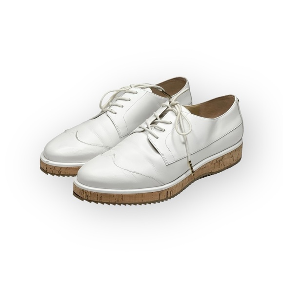 new Michael Kors ❁ Zane Leather Wingtip Cork Platform Espadrilles ❁ Optic White - Picture 8 of 16